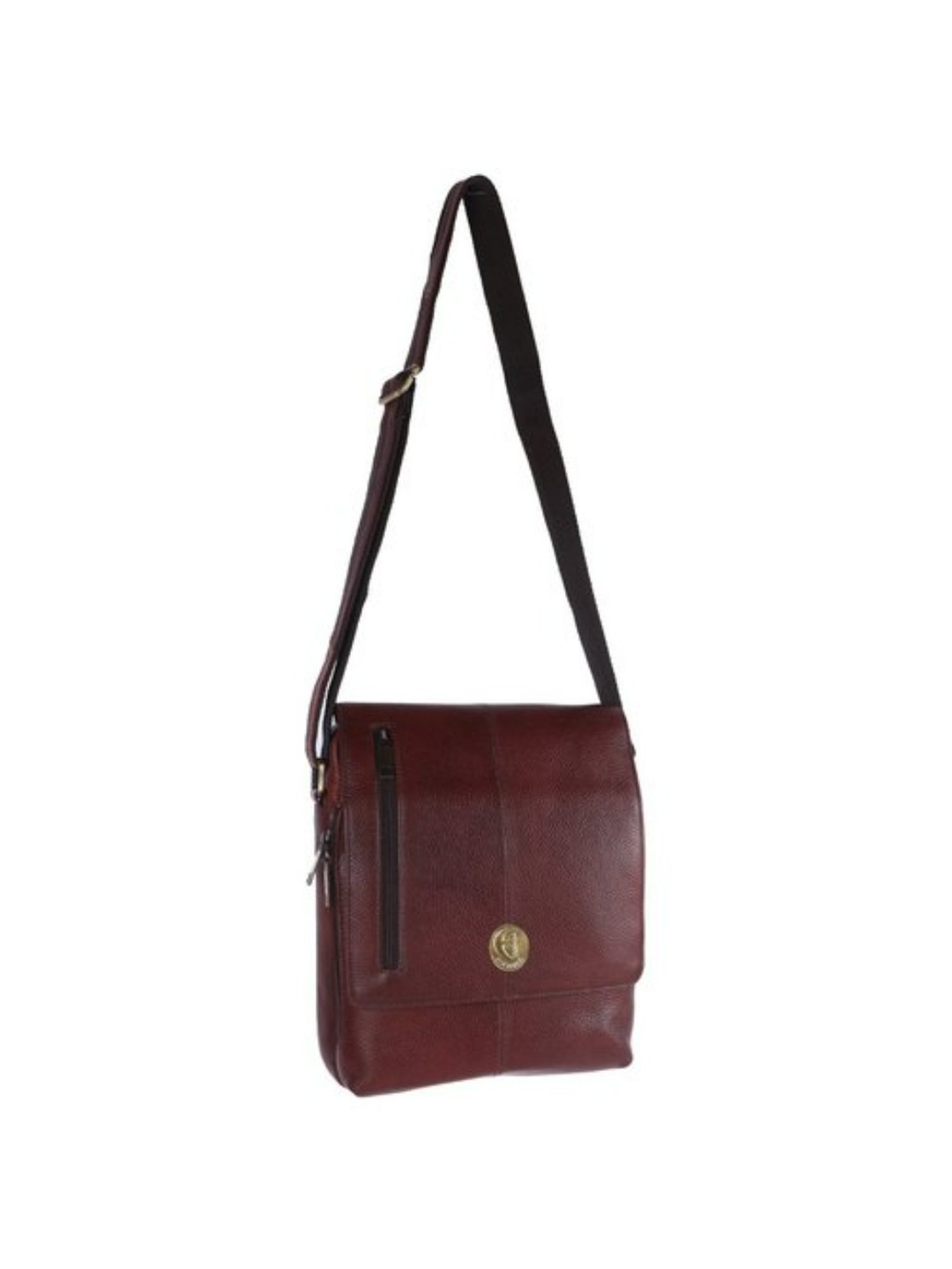 HiLEDER Brown Textured Medium Leather 11 inch Cross Body Bag