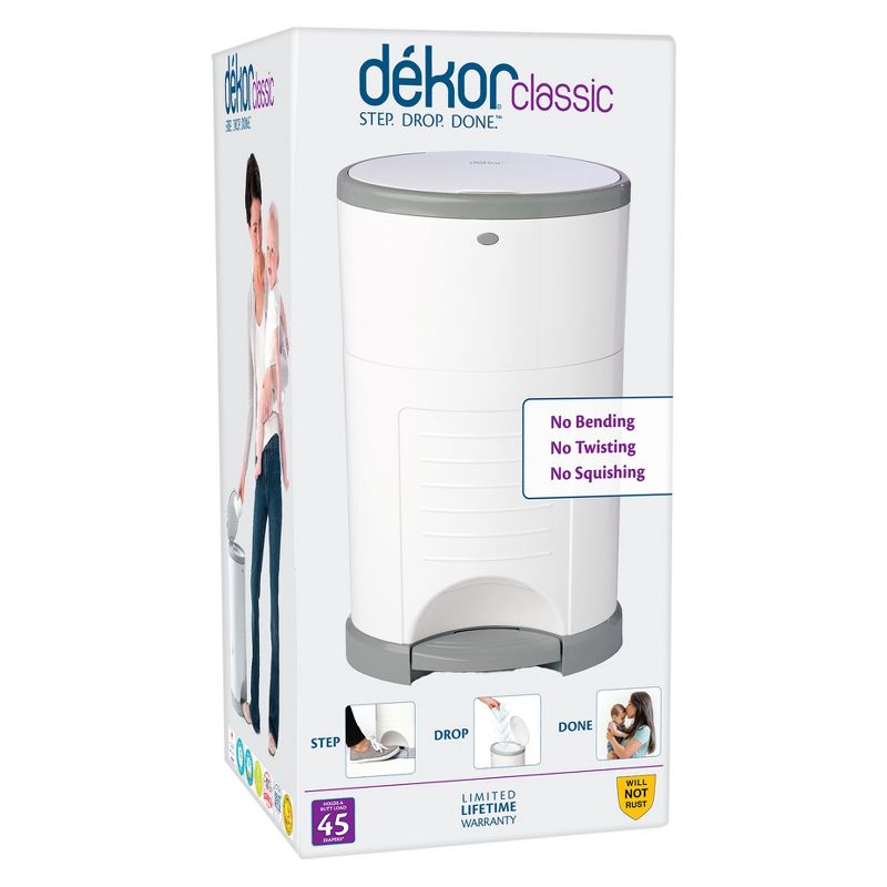 Dekor Classic Hands Free Diaper Pail - White