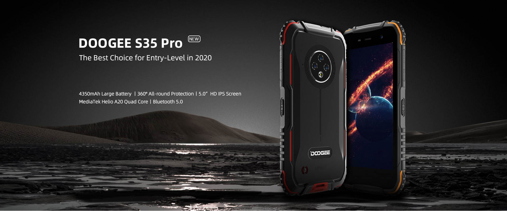 DOOGEE S35 Pro Smartphone, Android 10.0, Quad Core, 4GB + 32GB, IP68 Water Resistant, Triple IA Rear Camera, 4350mAh