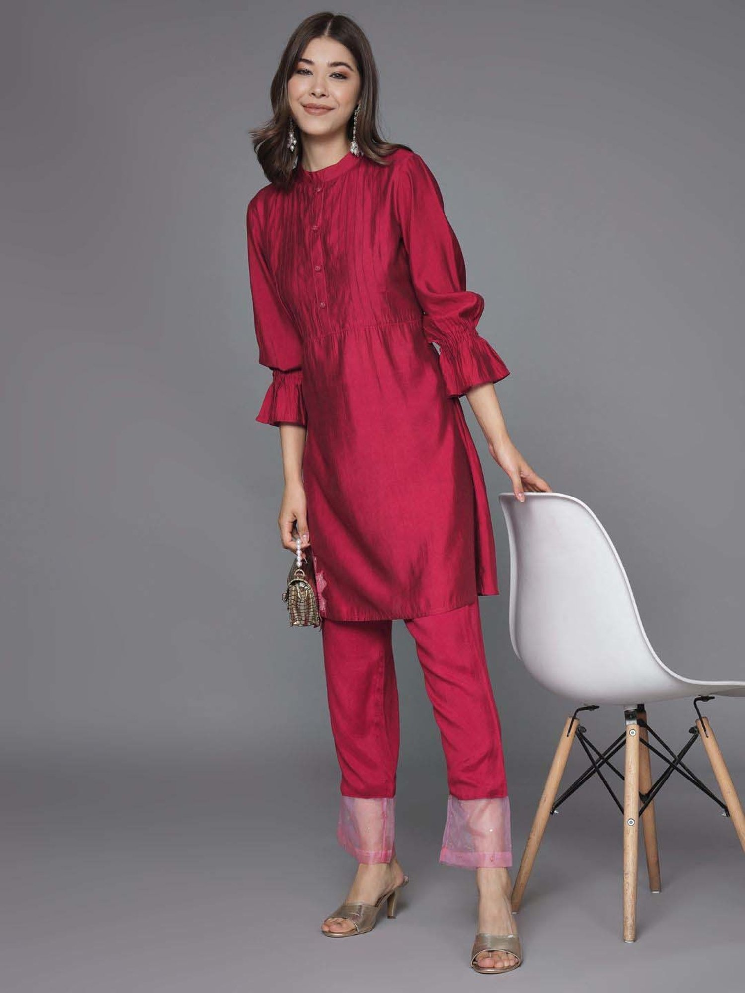 Heeposh Maroon Plain Kurti Pant Set