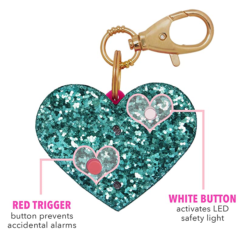 Safety Alarm for Women Ahhlarm Emergency SelfDefense Security Alarm Keychain with LED Light Purse Charm Mint Glitter Heart