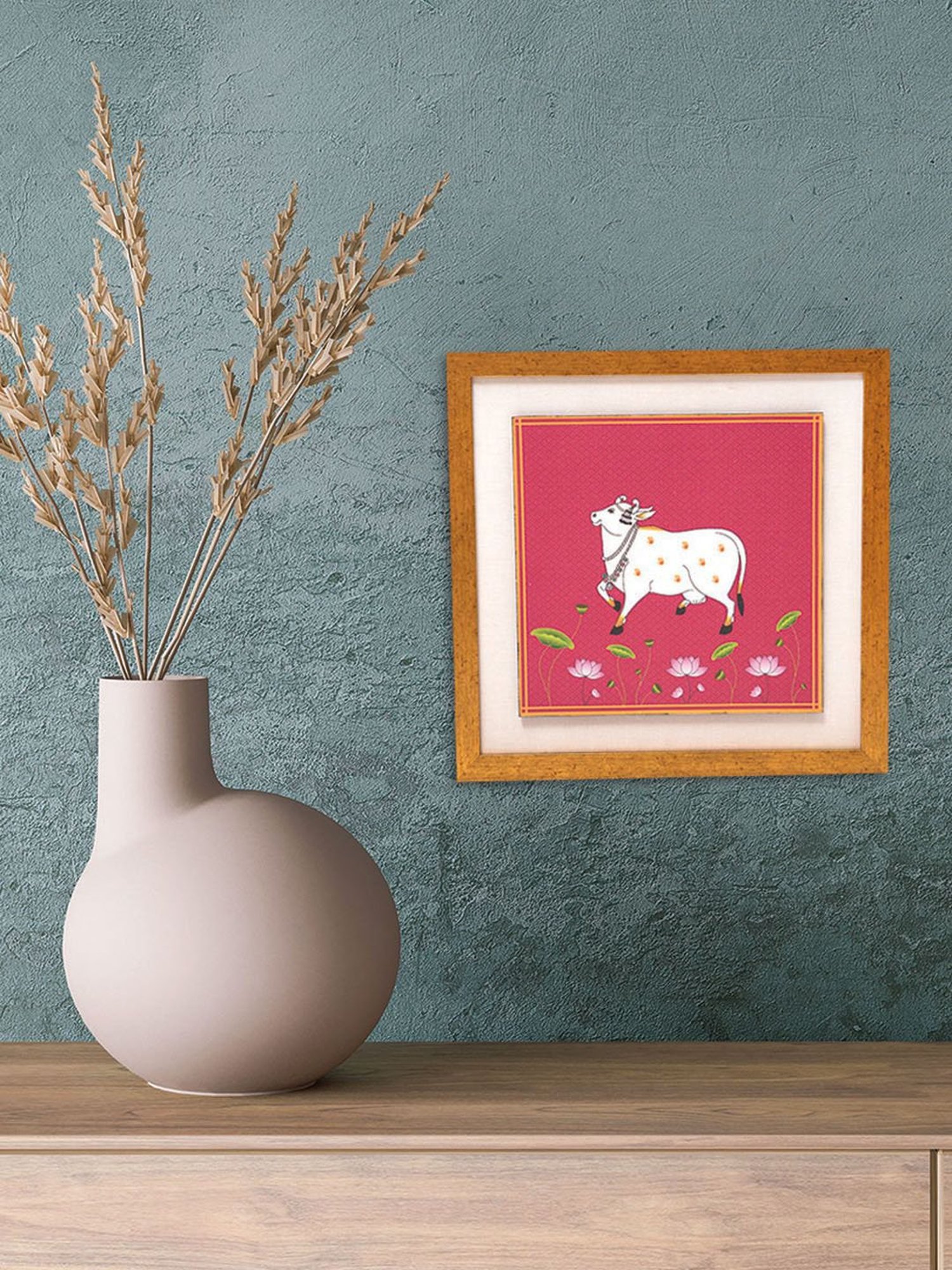 ICraft Red & White Canvas Khushi Pichwai Wall Art - Set of 1