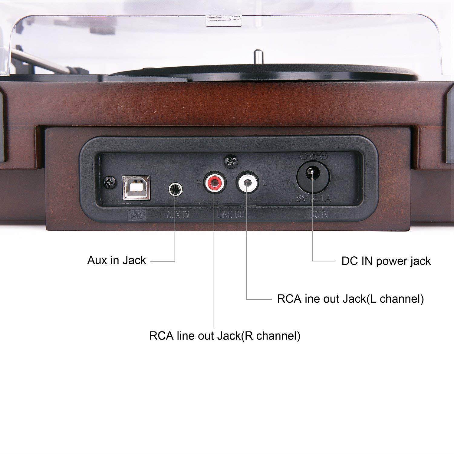 D&L 3-Speed Record Player with Built-in Stereo Speakers, Vintage Phonograph Turntable Support PC Recording, Pitch Control and RCA Output,Wood