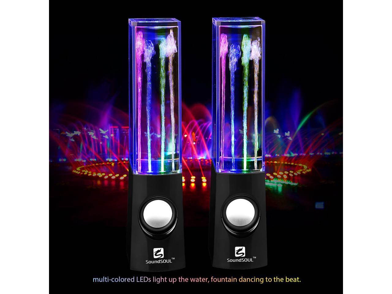Water Dancing Speakers Light Show Water Fountain Speakers LED Speakers (3.5mm Audio Plug, 4 Colored LED Lights, Portable Speakers) - Black