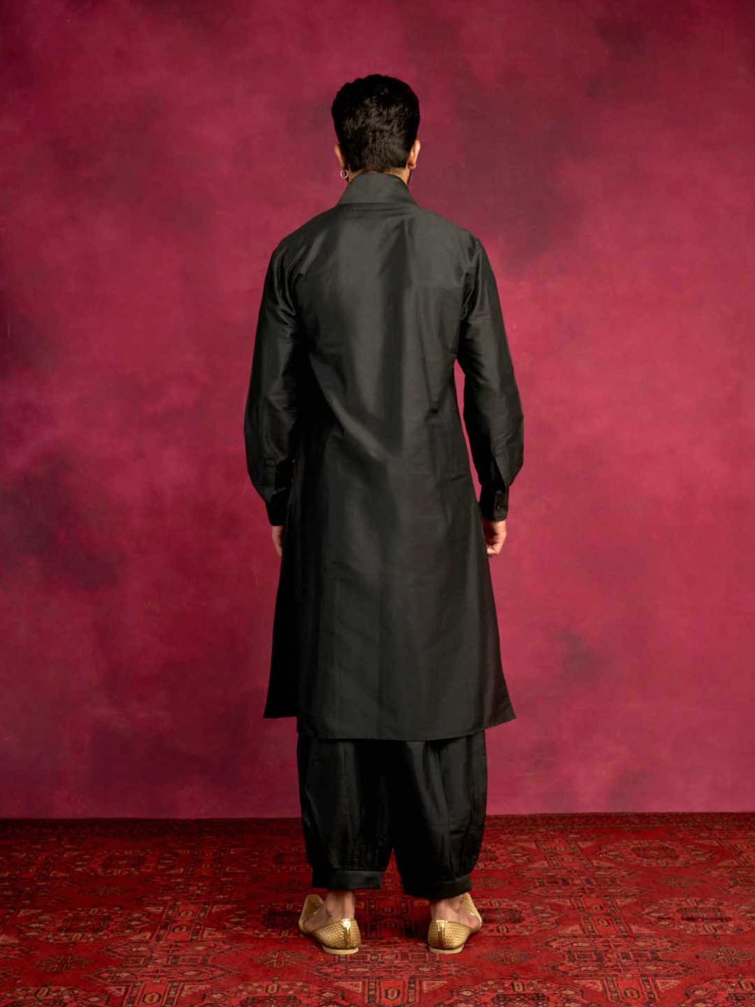 Abhishti Black Straight Fit Overlap Asymmetrical Kurta & Pathani Pants Set