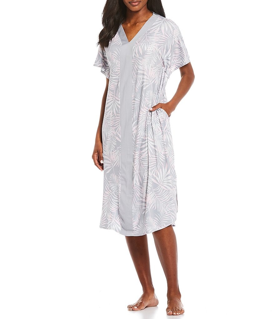 iRelax Printed Recycled-Knit Short Sleeve V-Neck Caftan