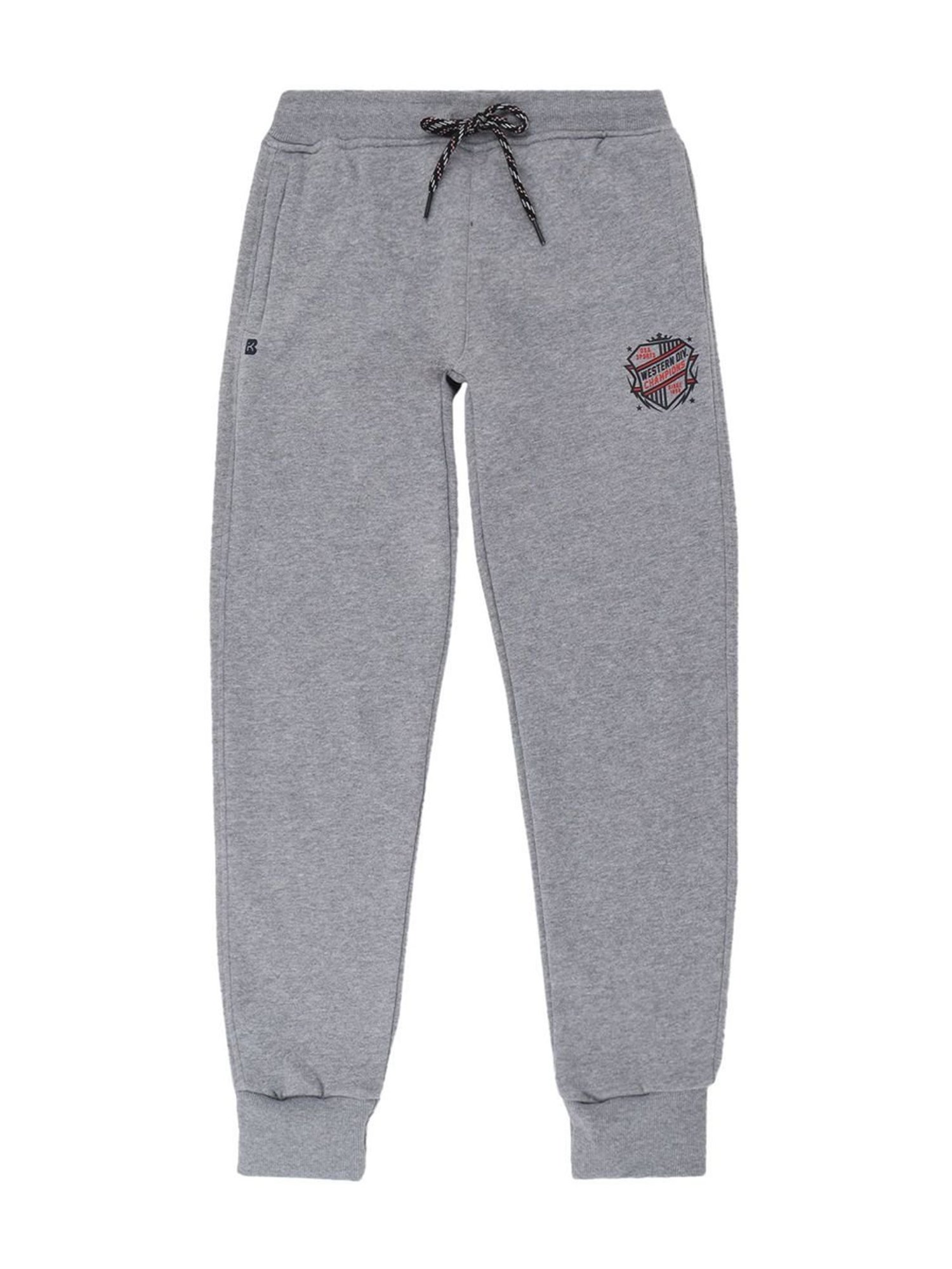Proteens Kids Melange Grey Cotton Regular Fit Joggers