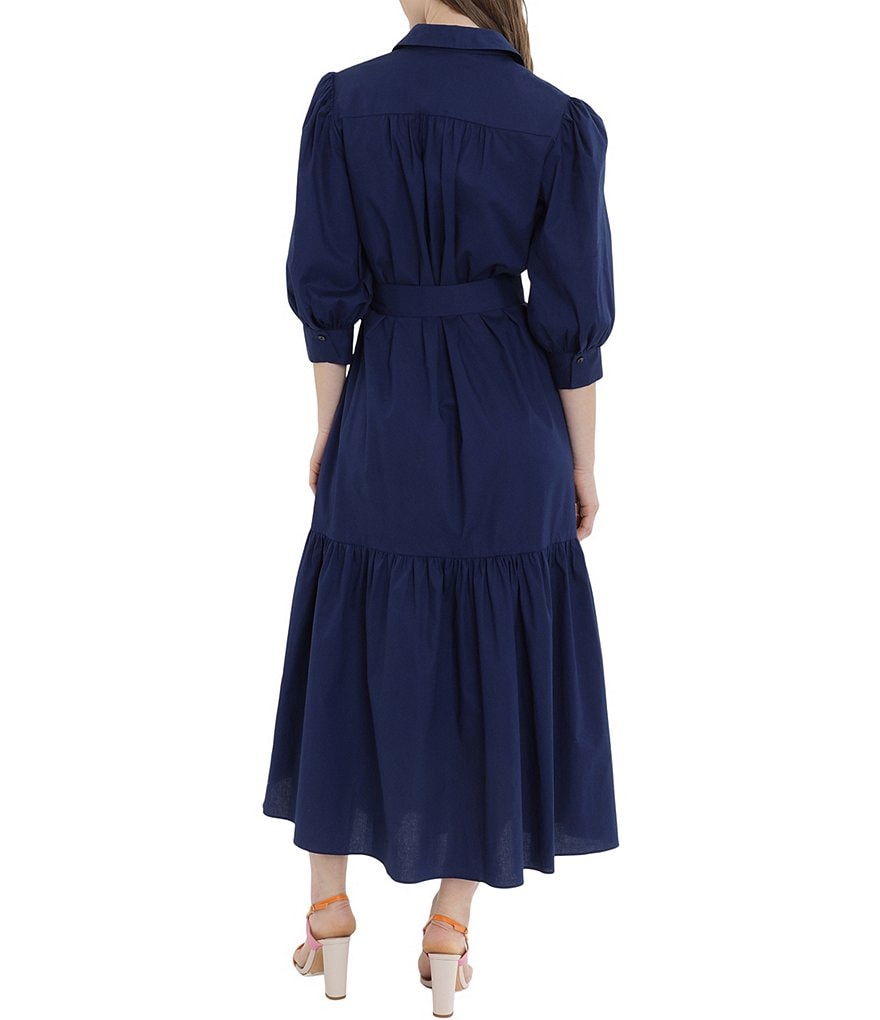 Donna Morgan Cotton Ruffle Hem 3/4 Sleeve Shirt Dress