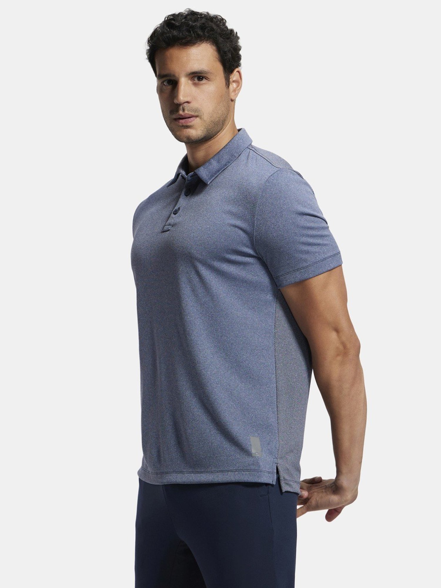 Jockey Blue Melange Regular Fit Sports Polo T-Shirt