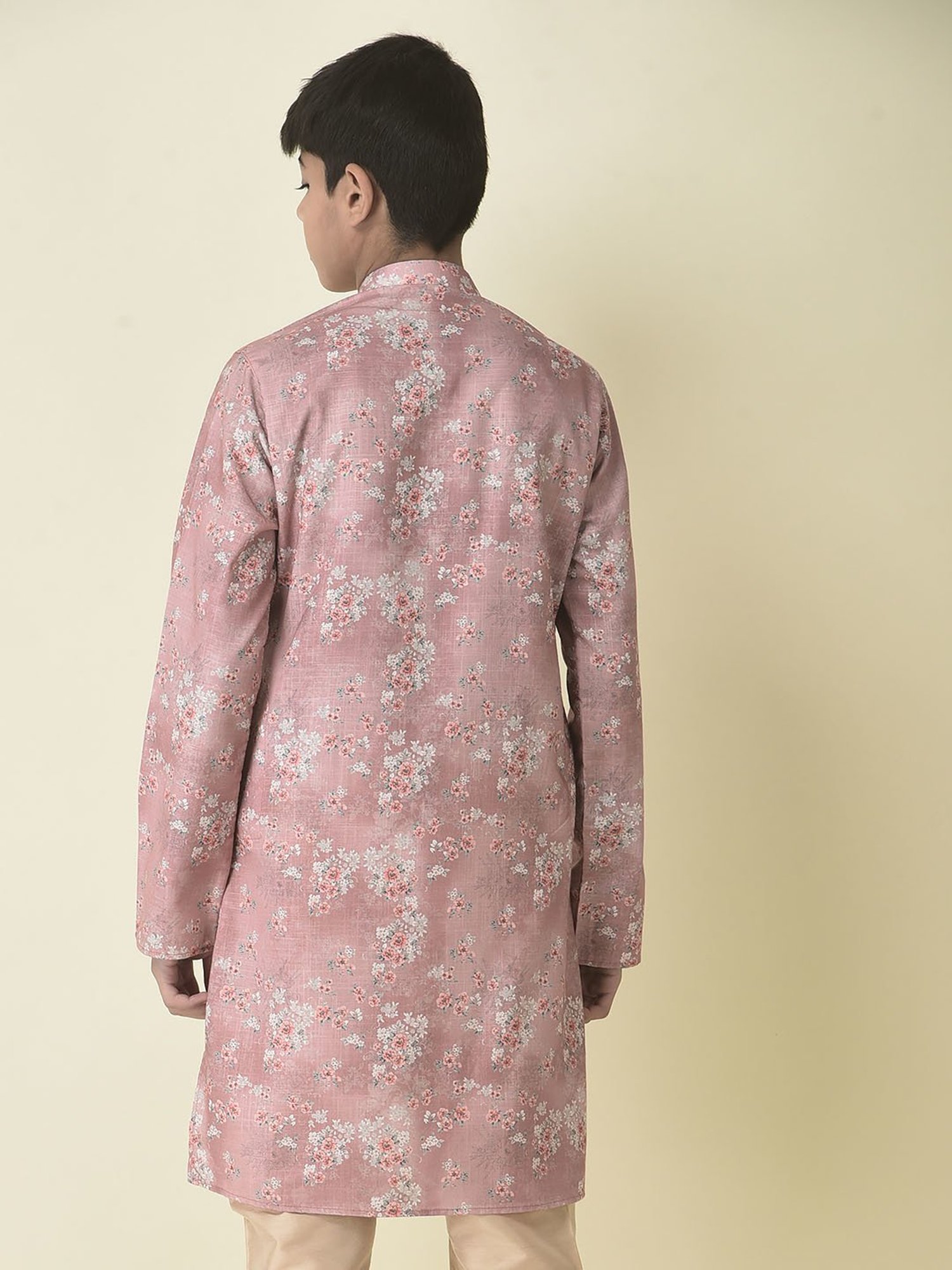 TABARD Kids Pink Floral Print Full Sleeves Kurta