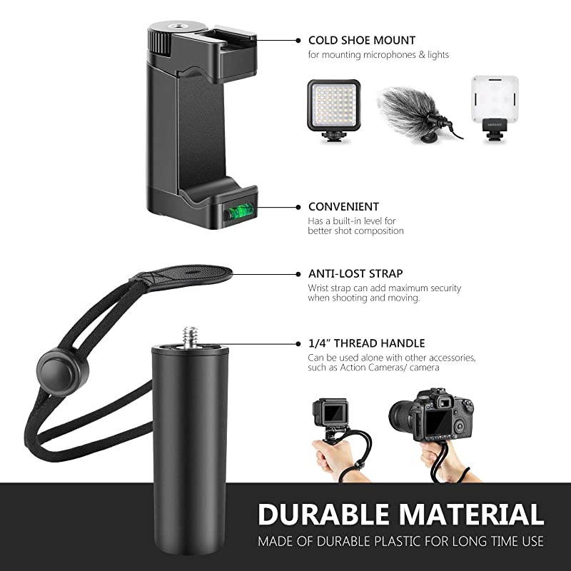 Pro Smartphone Rig Filmmaker Handle Grip(8cm) Tripod Mount with Cold Shoe Mount and Adjustable 2-3.6 inches Phone Clip Holder Compatible with iPhone11/11 Pro/11 Pro Max Samsung Galaxy S10+10