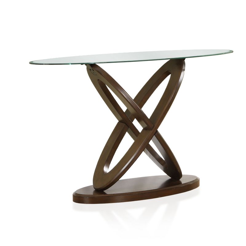 Daury Glass Top Crossed Ovals Sofa Table Dark Walnut - HOMES: Inside + Out
