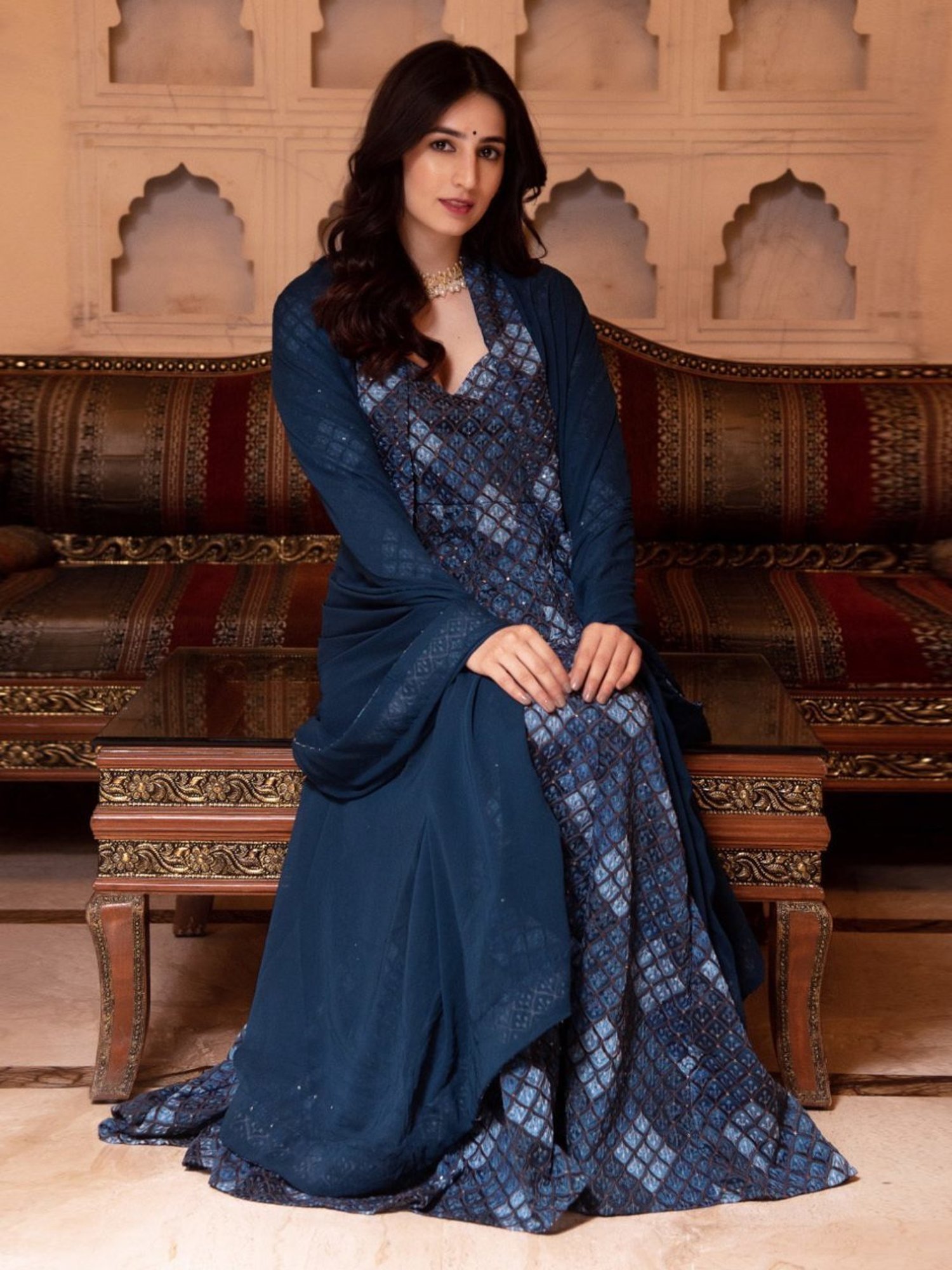 Calmna Teal Blue Embroided Anarkali Suit Set