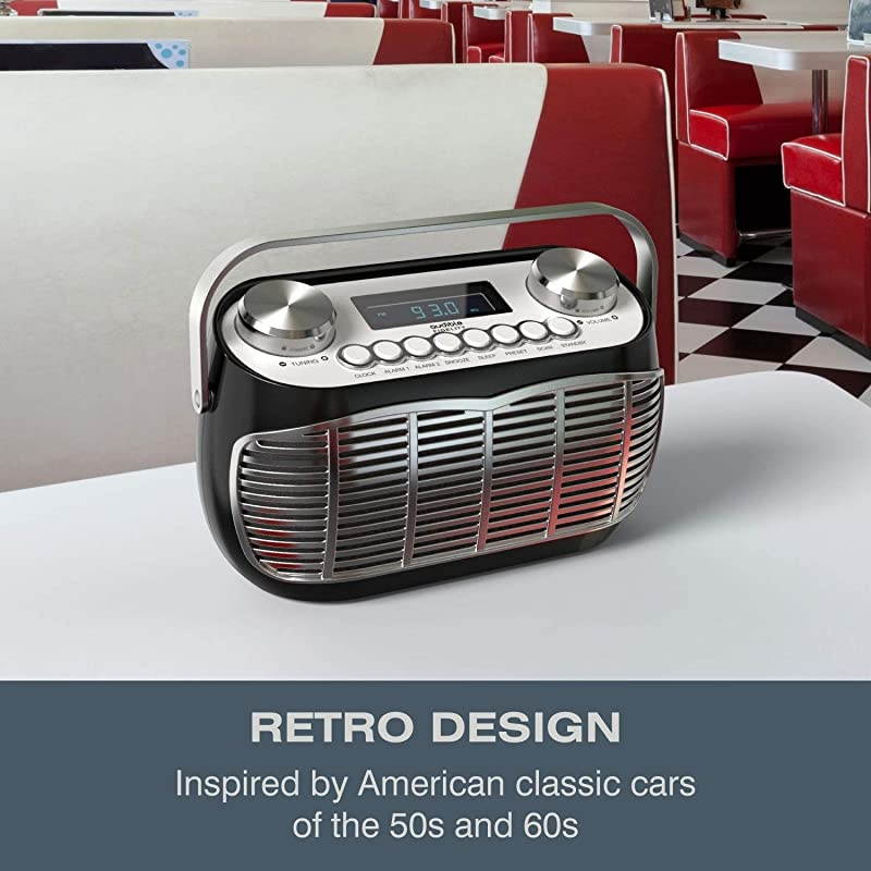 FM AM Radio Alarm Clock Bedside Mains Powered Or Battery FM Retro Radio with LCD Display Alarm Clock Radio Black