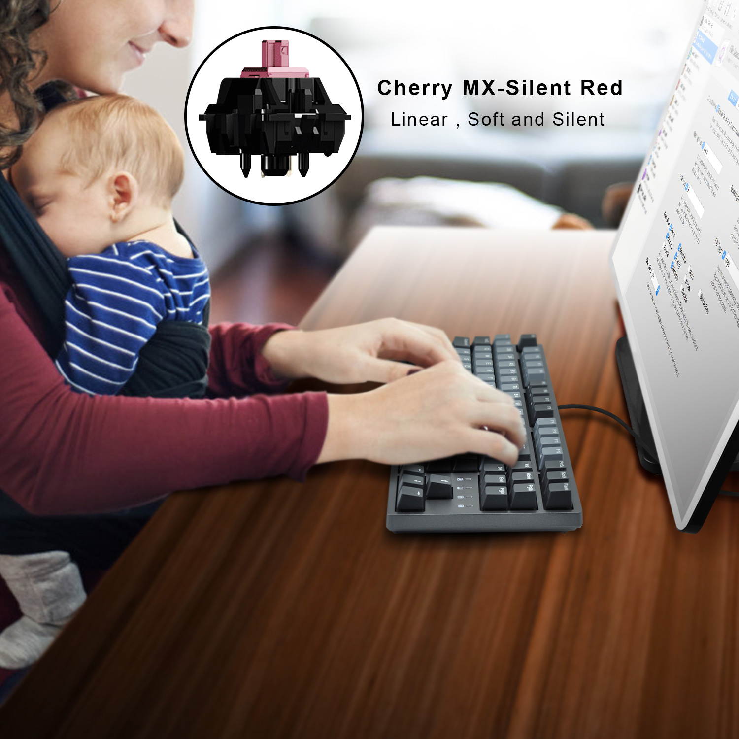 DURGOD k320 Mechanical Keyboard [Cherry MX Silent Red Switches] USB C Interface 87 Keys (Anti-Ghosting) Gaming Keyboard for Gamer/Typist/Office (Space Grey)