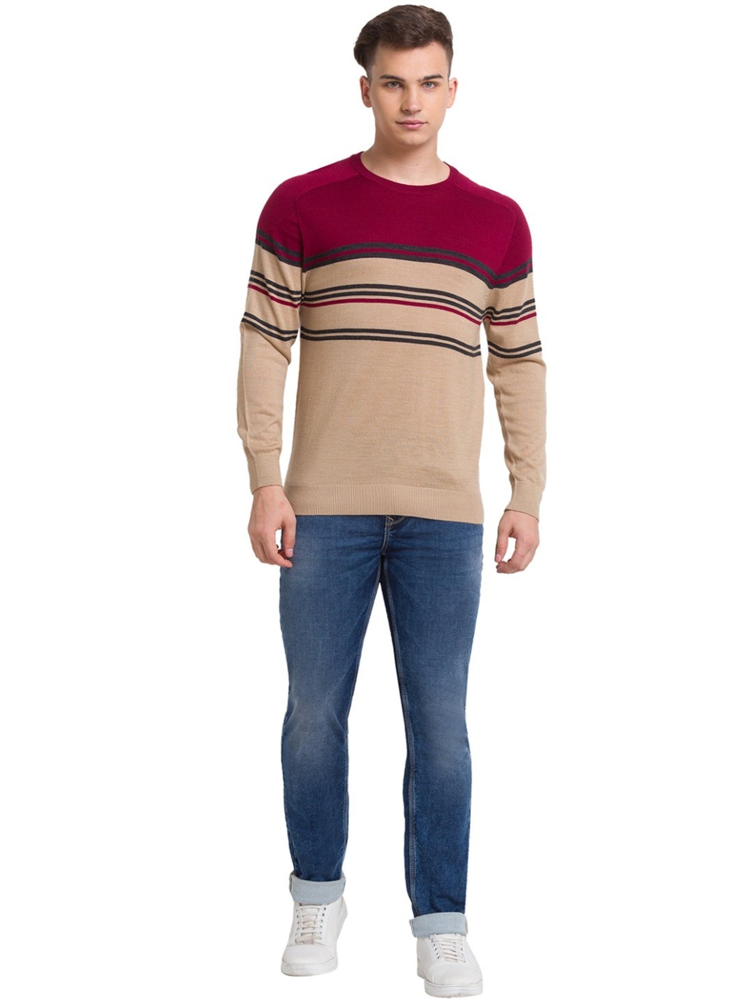 ColorPlus Beige Tailored Fit Colour Block Sweater