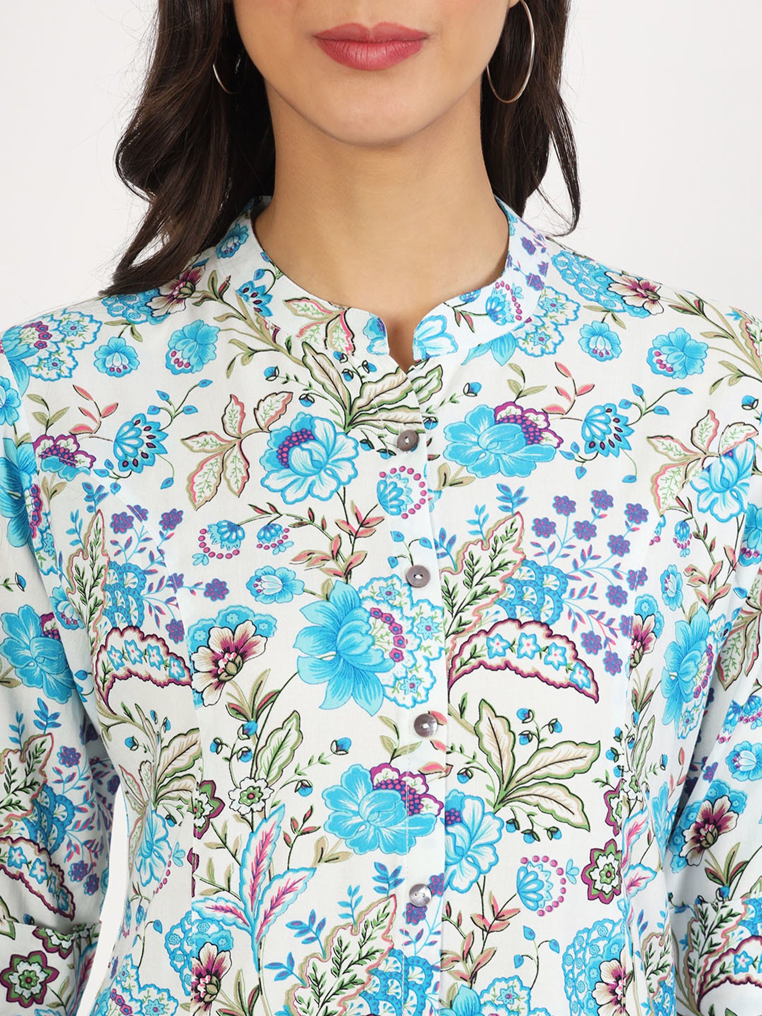 Divena White & Blue Floral Print Tunic