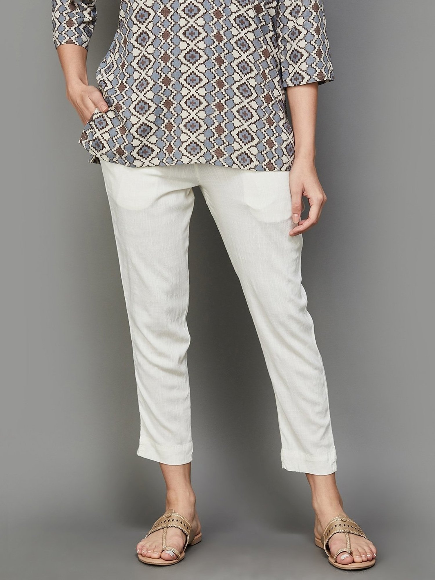 Melange by Lifestyle Off-White Cotton Pants