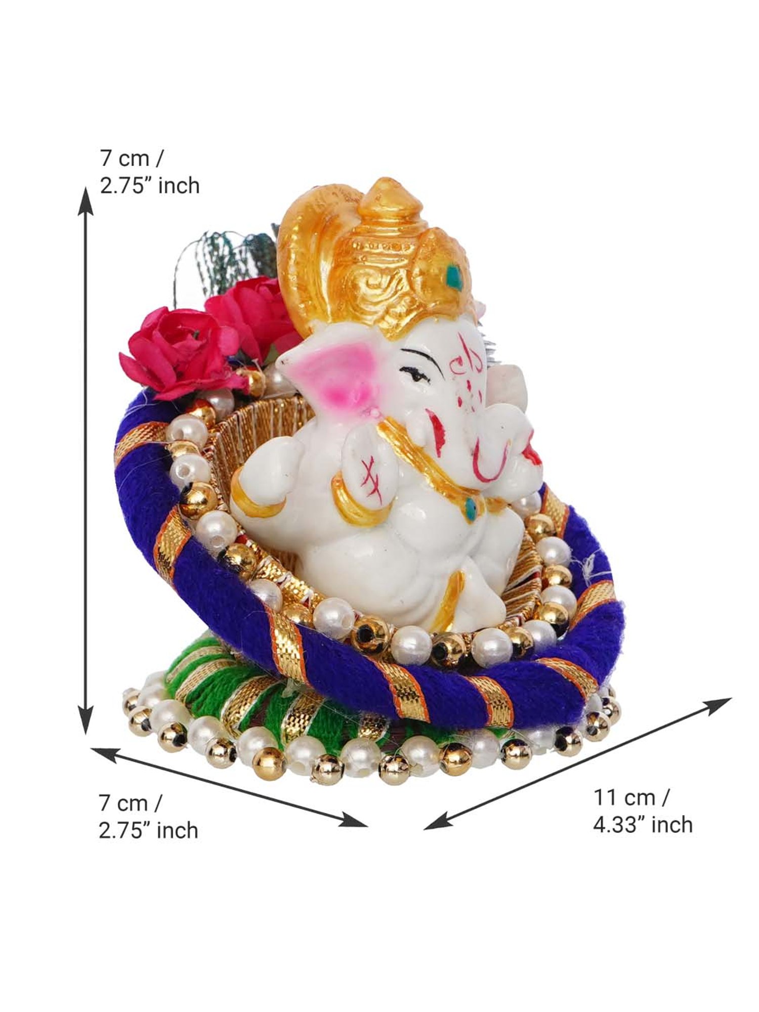 eCraftIndia Lord Ganesha Idol on Decorative Handcrafted Floral Plate for Home and Car