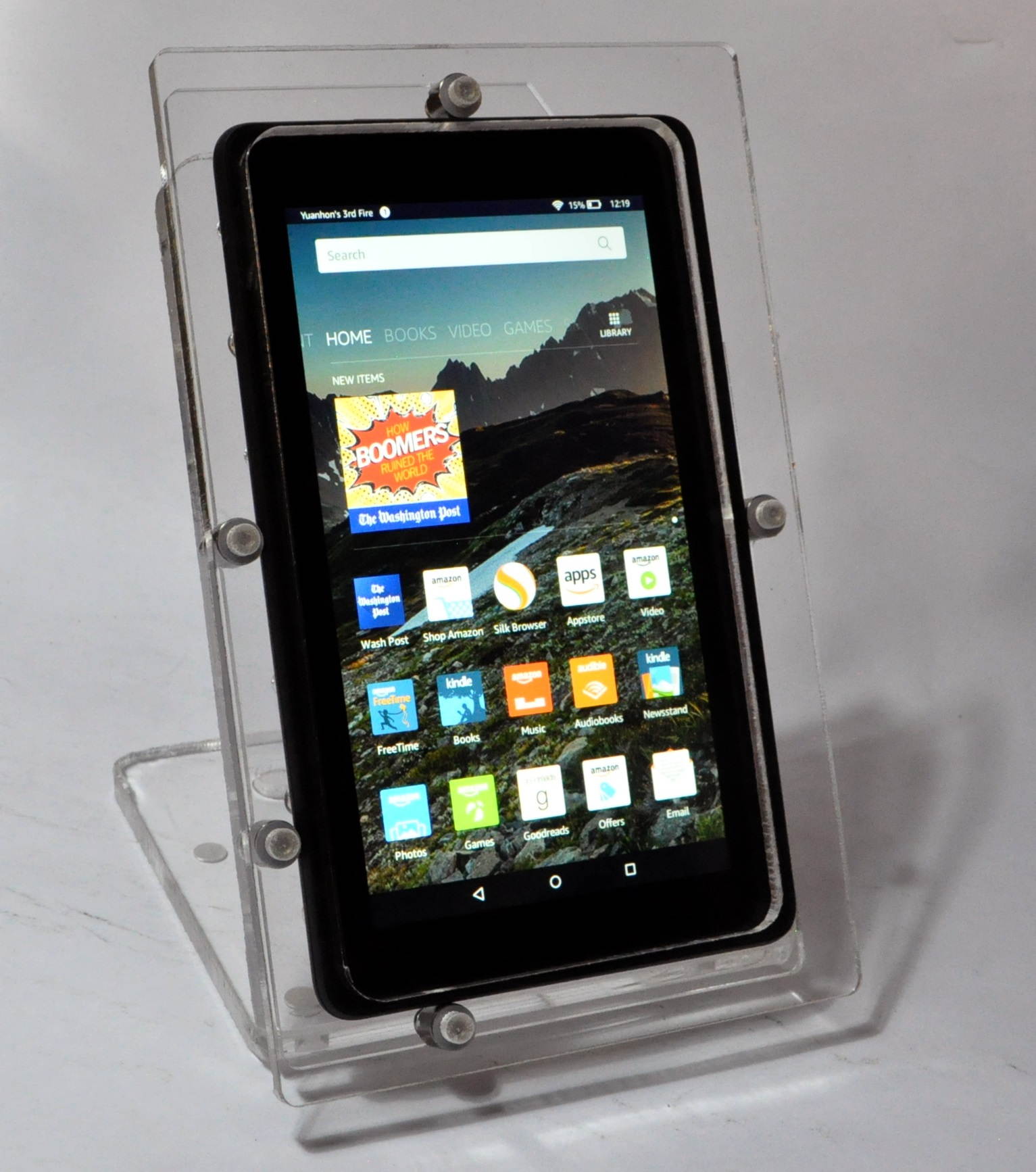 Amazon Fire 7" Security Anti-Theft Acrylic VESA Enclosure with Desktop Stand (Black)