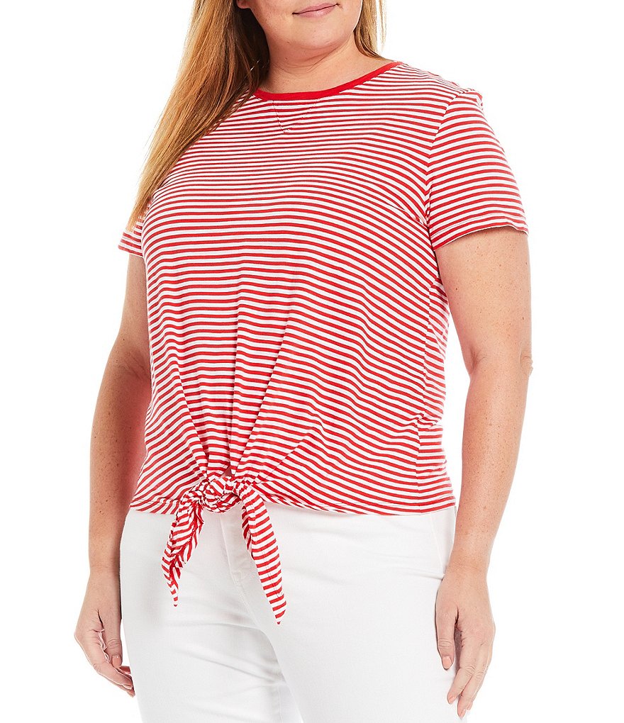 Democracy Plus Size Floral Print 3/4 Puff Sleeve V-Neck Knit Top