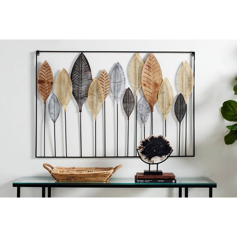 47" x 31.5" Large Metal and Wood Leave Sculpture Wall Decor Gray/Gold/Silver - Olivia & May
