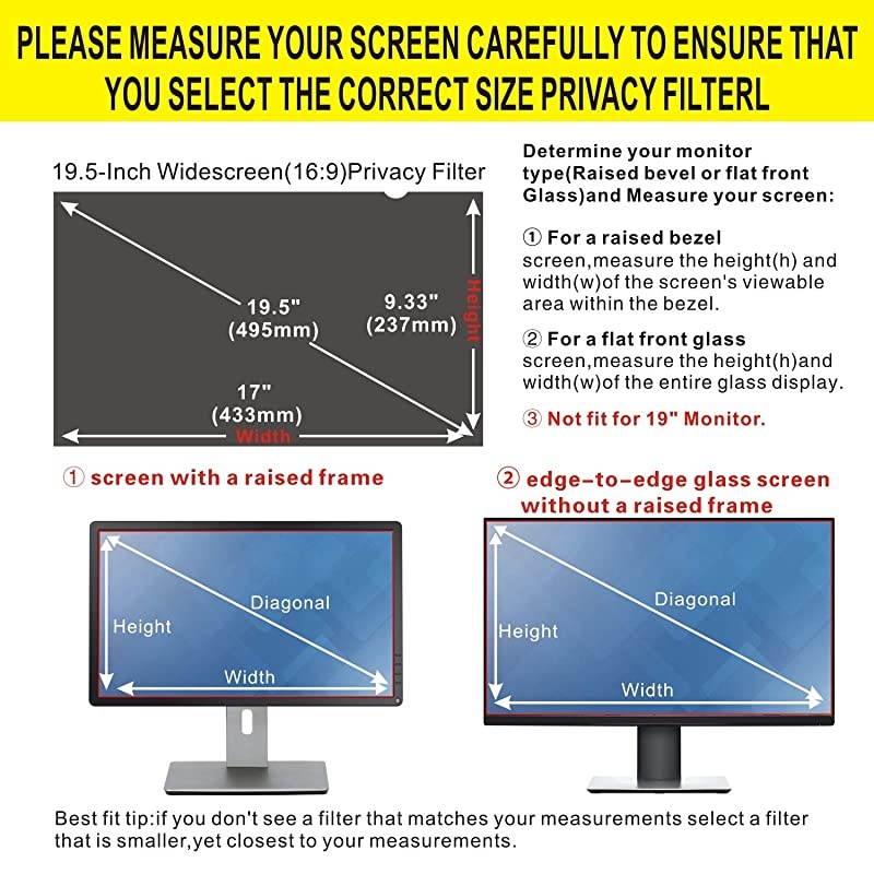 25 Inch Computer Privacy Filter for 25quot Widescreen Monitor169 Aspect Ratio Screen Protector Film for Data Confidentiality AntiSpy AntiBlue Light AntiGlare FussFree Installation