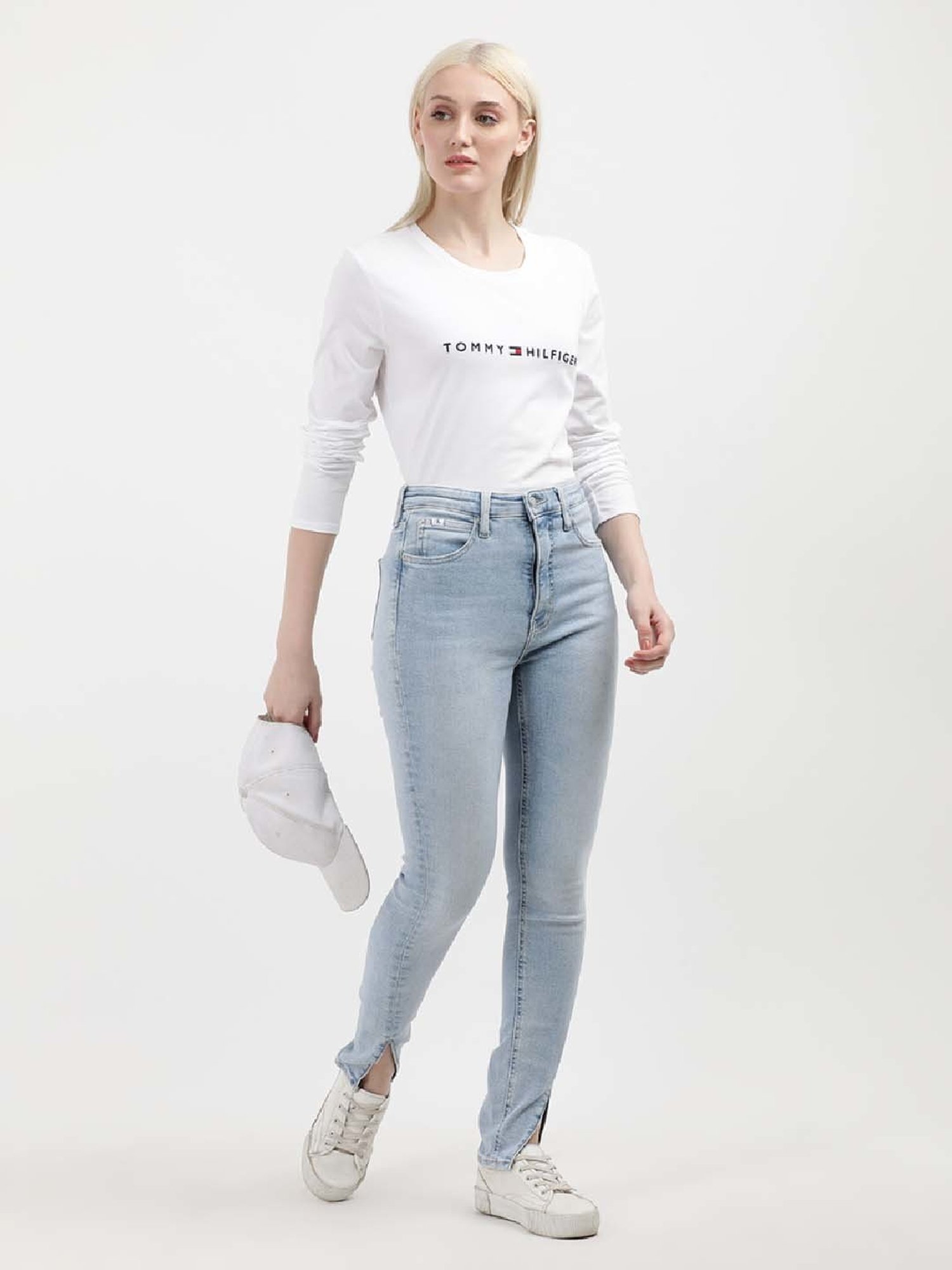 TOMMY HILFIGER White Cotton Logo Print T-Shirt