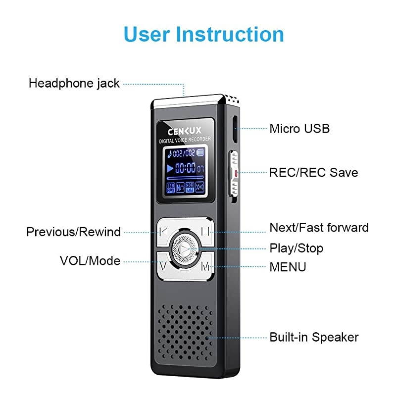 Digital Voice Recorder, 8G Double Microphone Noise Reduction Audio Voice Activated Recorder,Portable Sound Recorder MP3 Player for Lectures/Meetings/Interviews/Learning