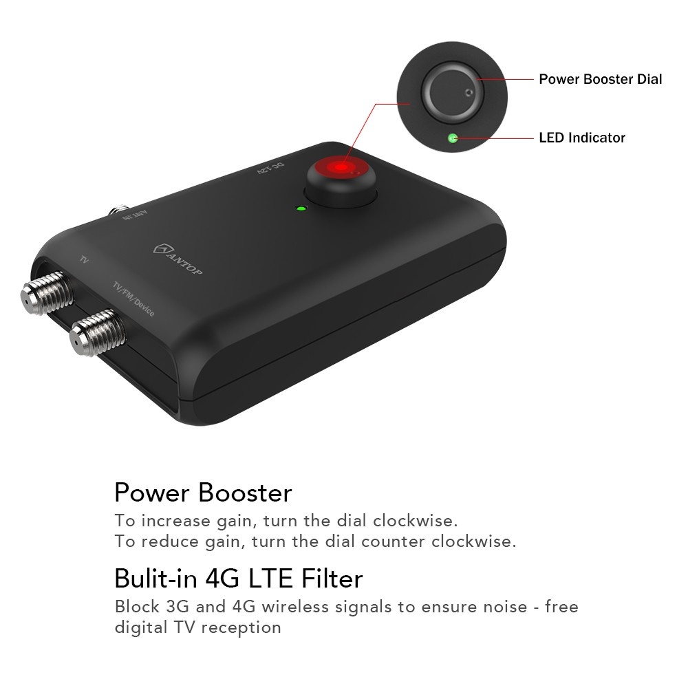 ANTOP AT-500SBS Black HD Smart BAR Amplified Indoor HDTV?FM Antenna with 80-Mile Range