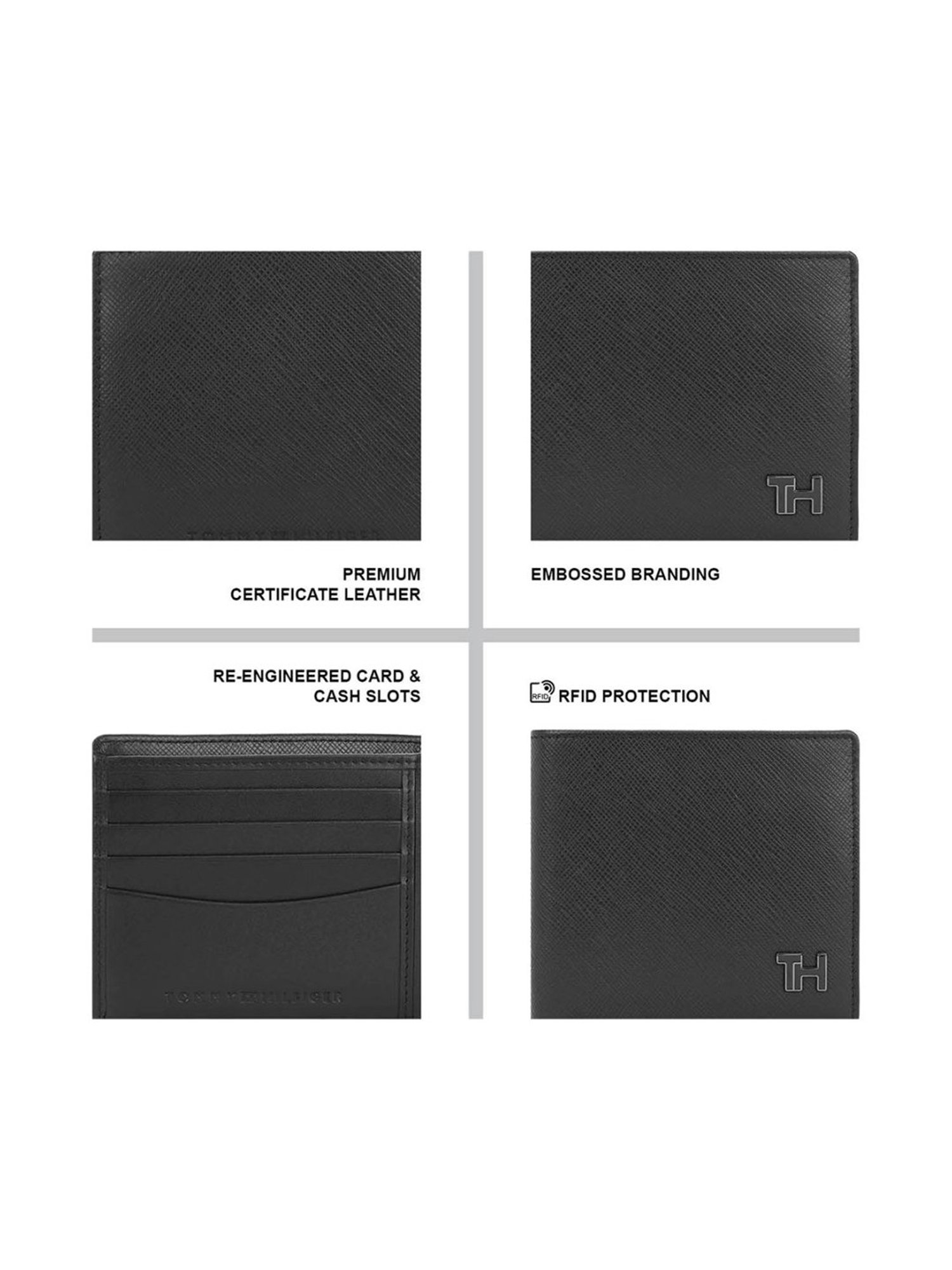 TOMMY HILFIGER Black Grimstad Leather Textured Medium Global Coin Wallet