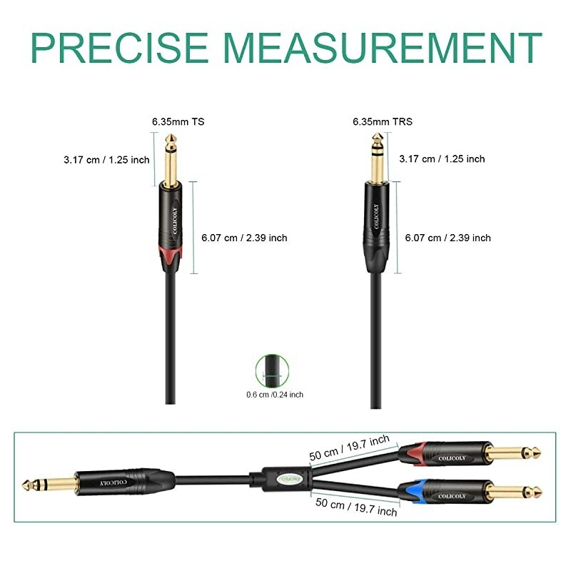 14 inch TRS Stereo to Dual 14 inch TS Mono Insert Cable YSplitter Stereo Breakout Cable 66 ft