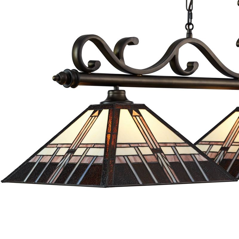 Robert Louis Tiffany Bronze Linear Island Pendant Chandelier 56" Wide Tiffany Style Alfred Art Glass 3-Light Fixture for Kitchen