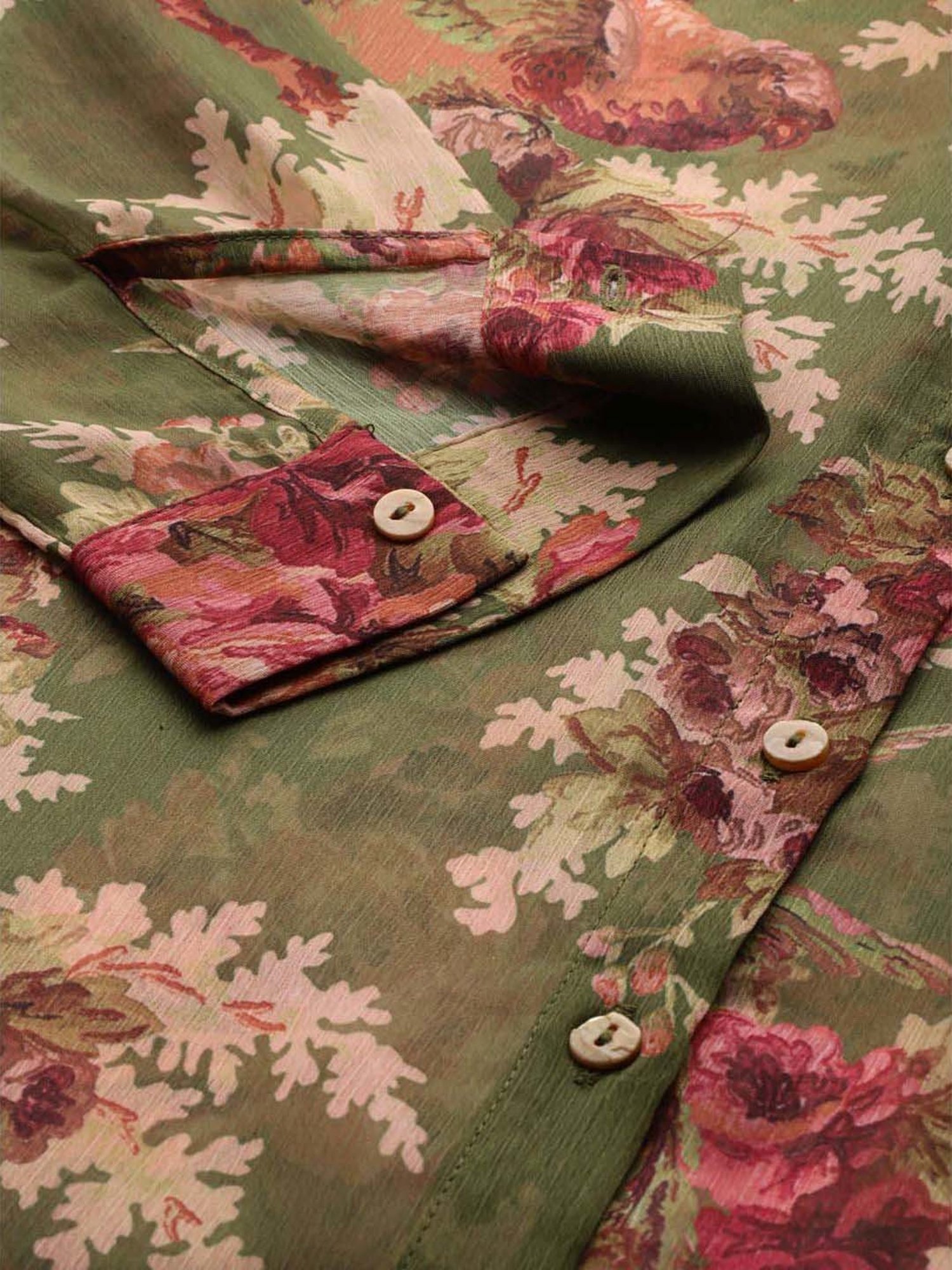 AARKE RITU KUMAR Green Floral Print Shirt With Camisole