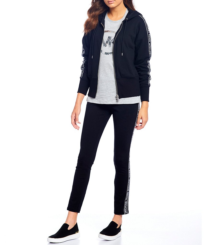 MICHAEL Michael Kors Ponte Knit Logo Tape Side-Seam Leggings