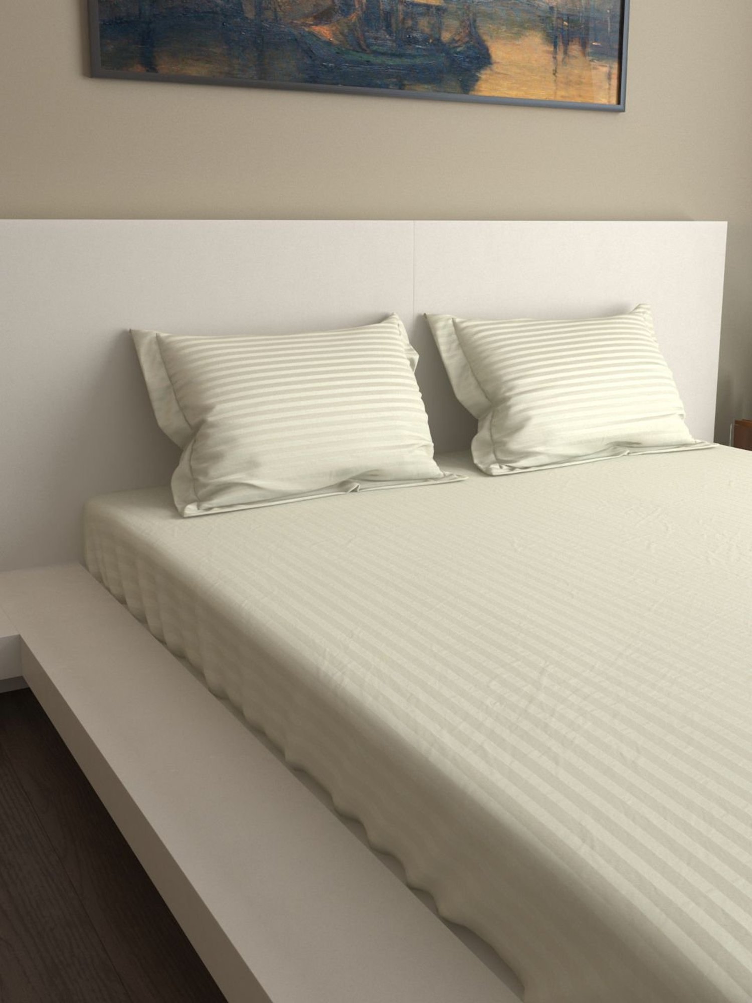 Mark Home Premium Stripes 400 TC Off White Bed Sheet Set