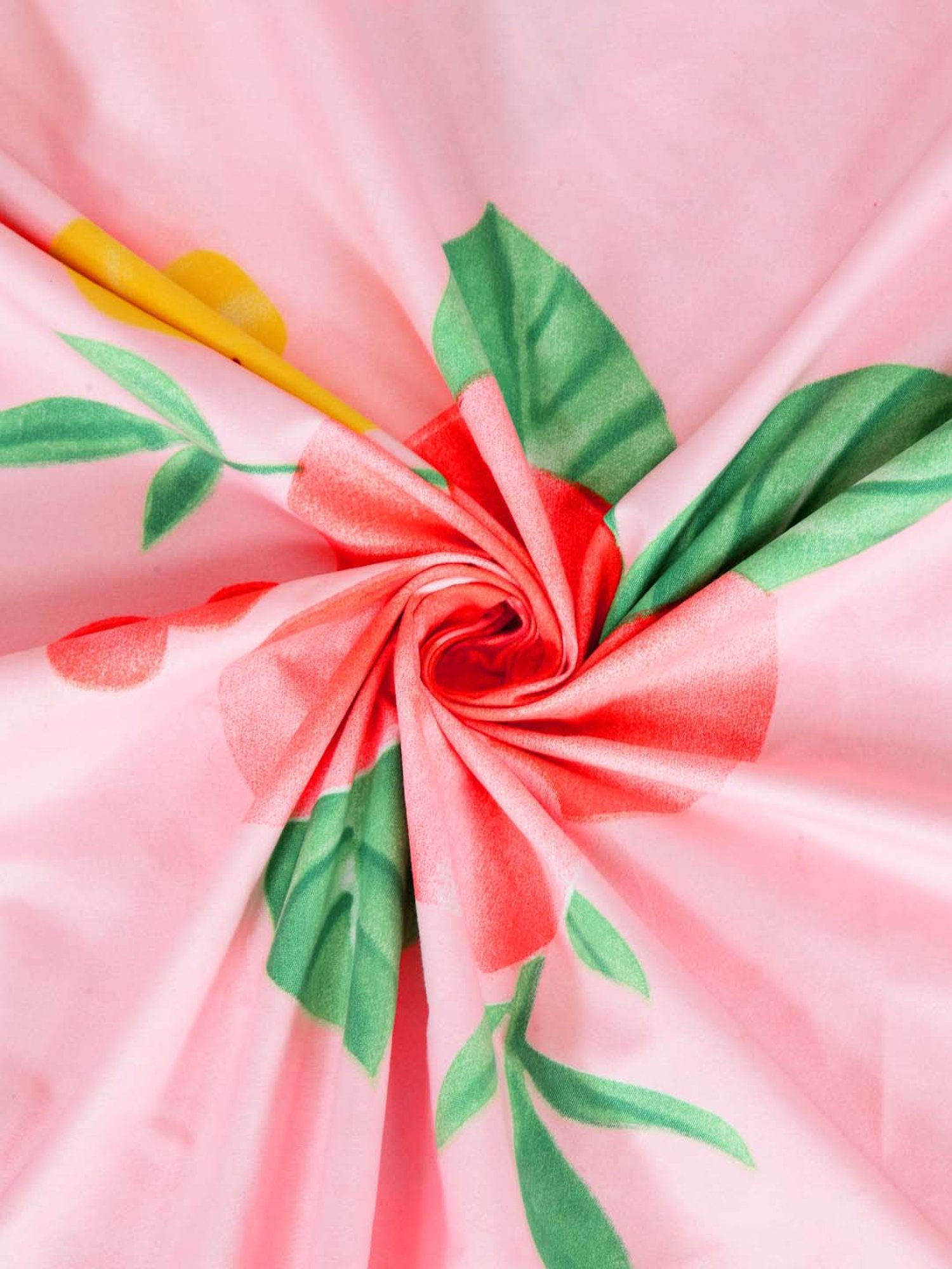 Klotthe Floral Pink & Green 210 TC Cotton Blend Single Bedsheet with 1 Pillow Cover