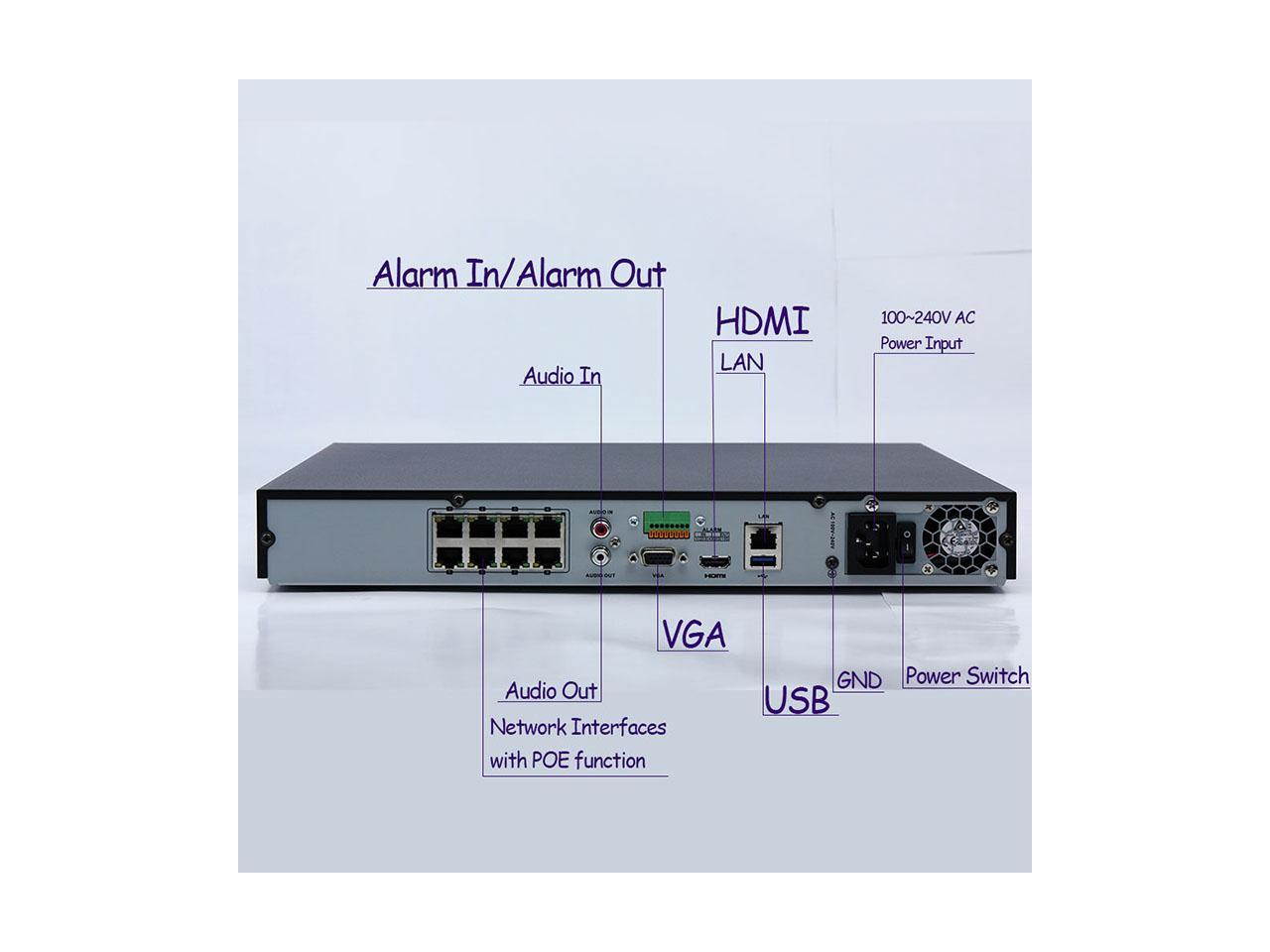 Original Hikvision DS-7608NI-I2/8P for HD IP camera up to 12MP recording Support H.265/H.264/MPEG4 video formats with 8 POE