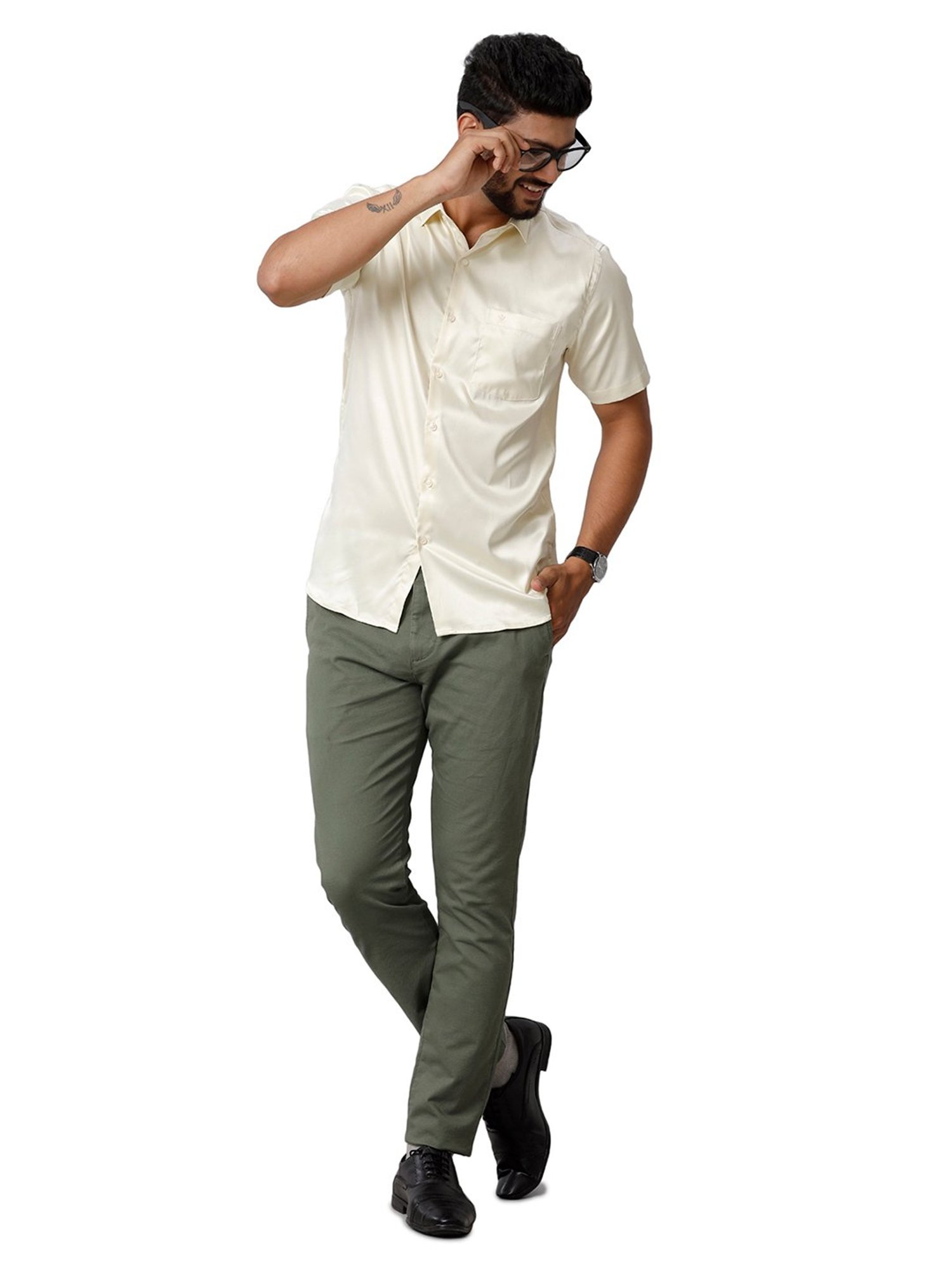 Ramraj Cream Regular Fit Half Sleeves Shirt