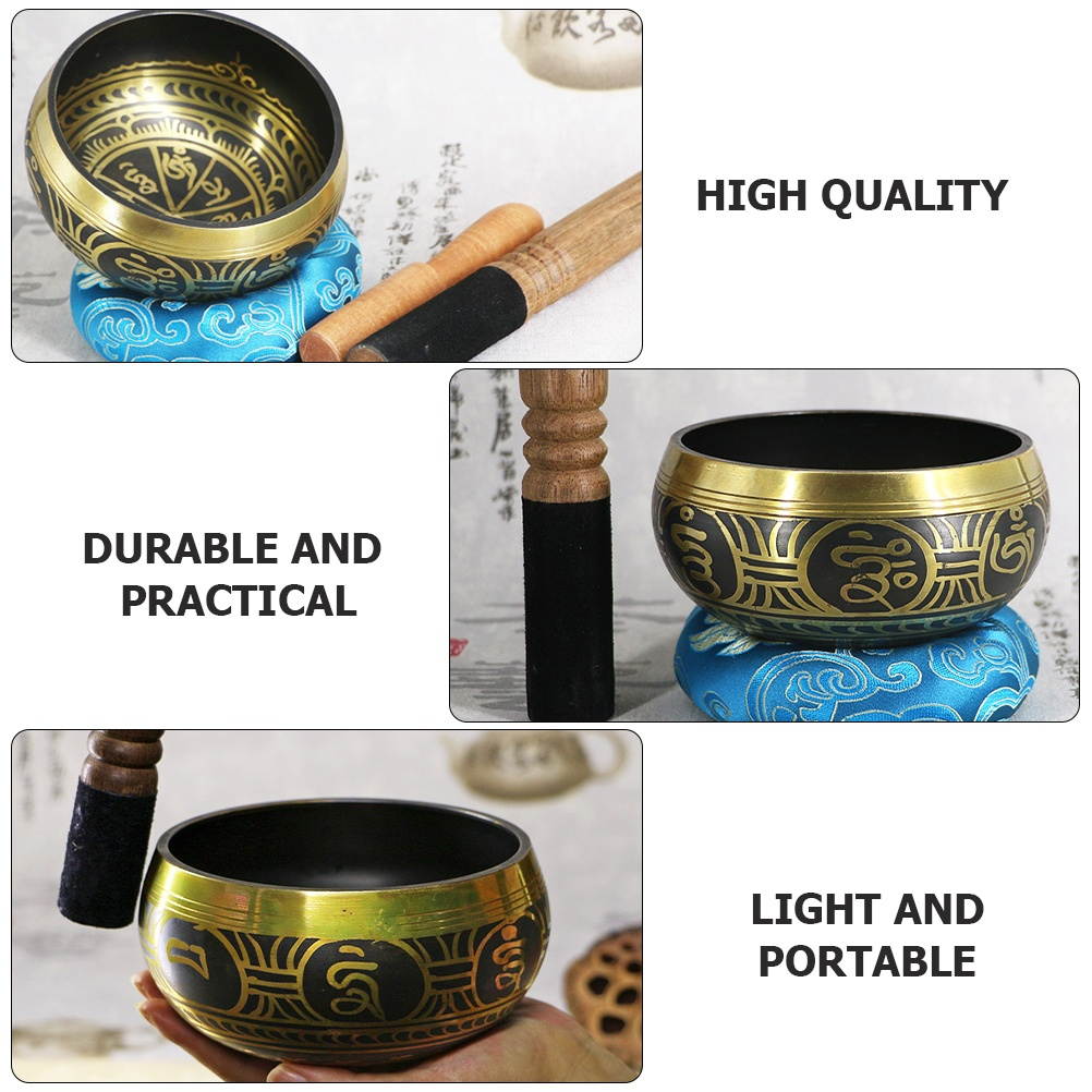 3pcs Singing Bowl Set with Wooden Mallet and Cushion Unique Tibetan Bowls