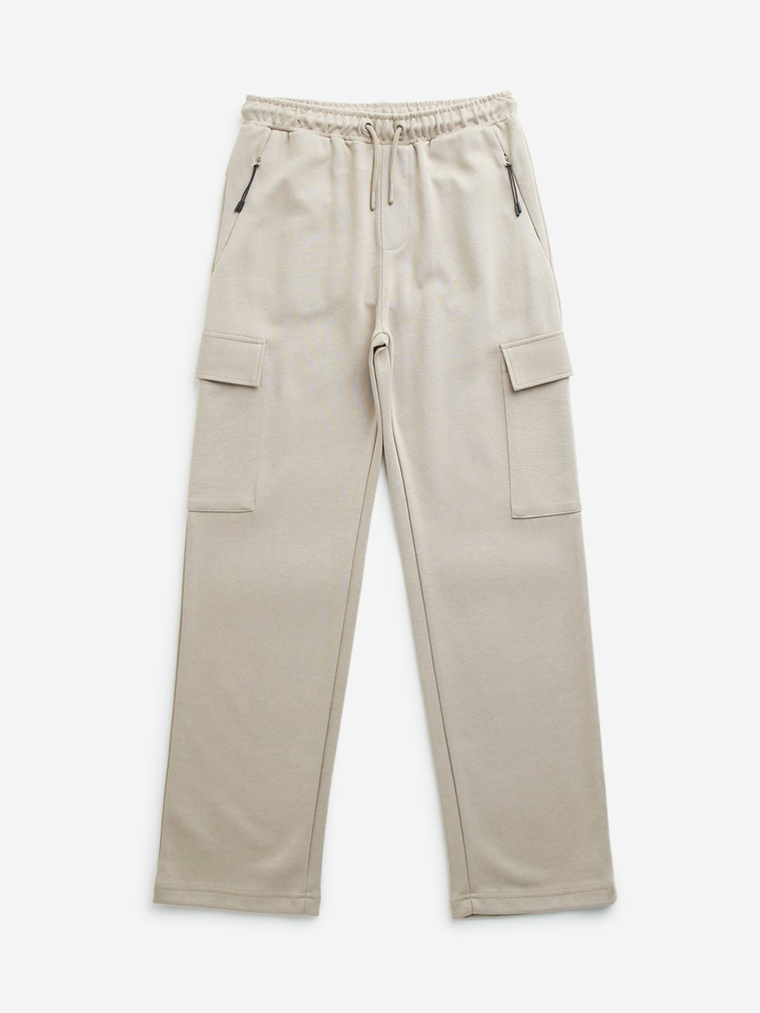 HOP Kids by Westside Taupe Solid Mid-Rise Cotton Blend Joggers