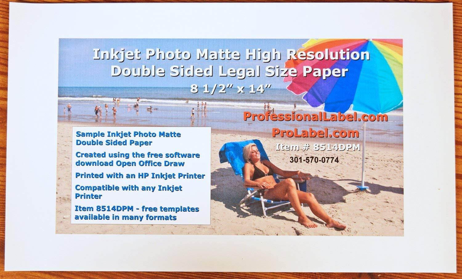 Photo Quality Matte Inkjet Paper 8.5 x 14 Legal Size 2 Sided 50 Sheets #8514DPM