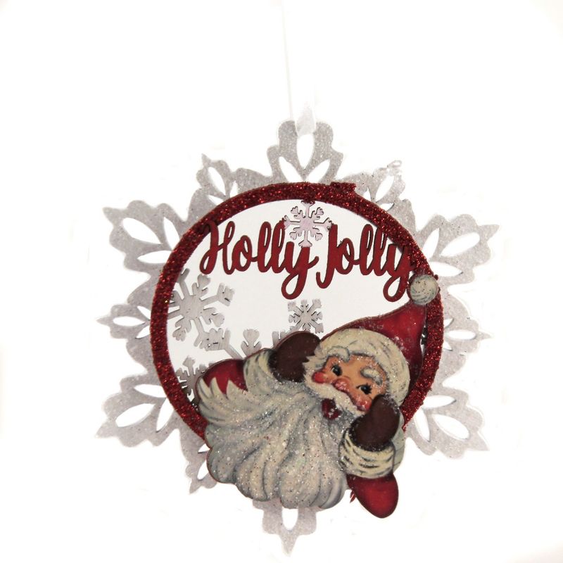 Holiday Ornament 5.5" Holly Jolly Santa Snowflake Christmas  -  Tree Ornaments