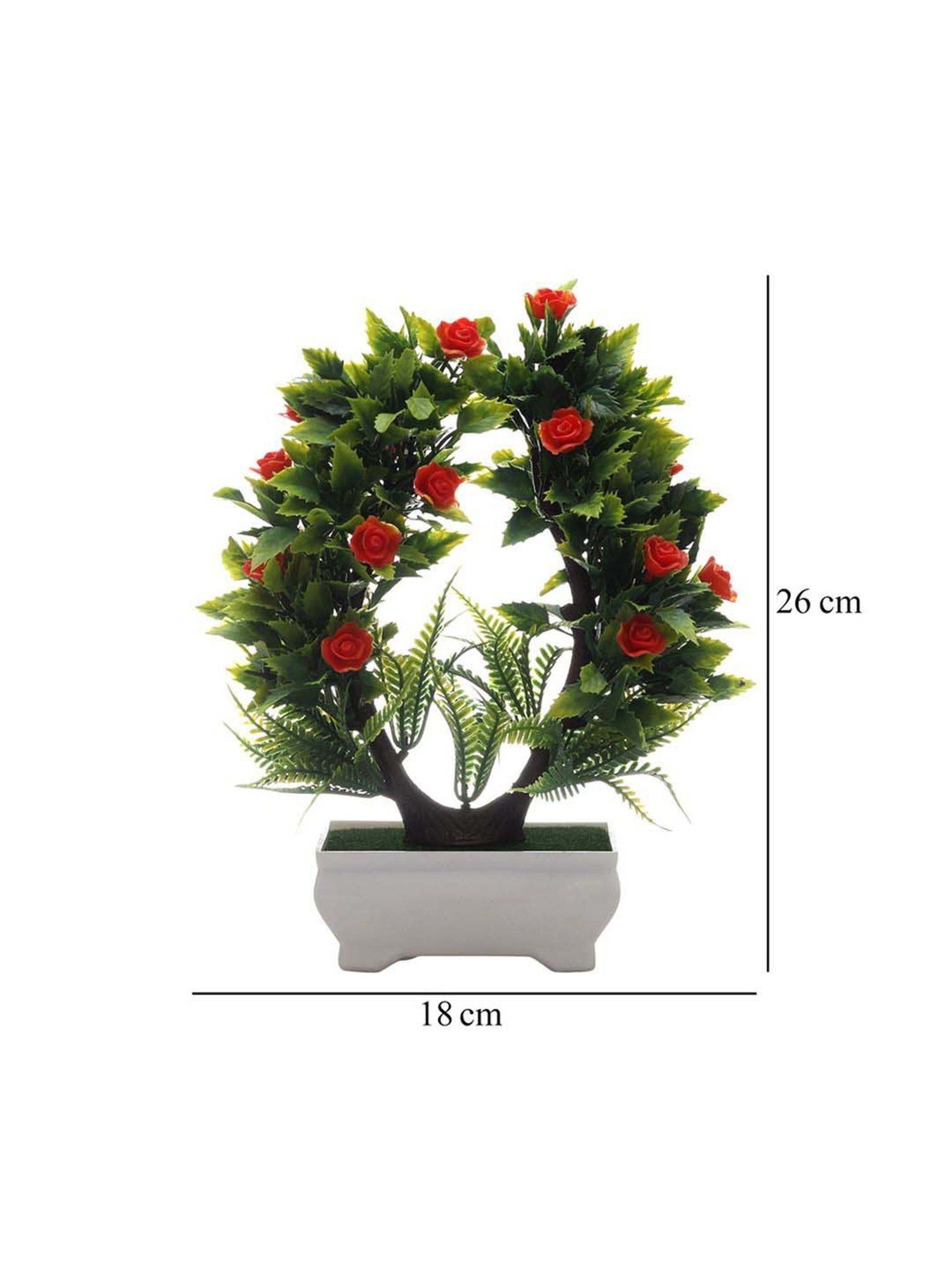 Foliyaj Multicolor Plastic Artificial U Shaped Bonsai Tree With Leaves And Roses