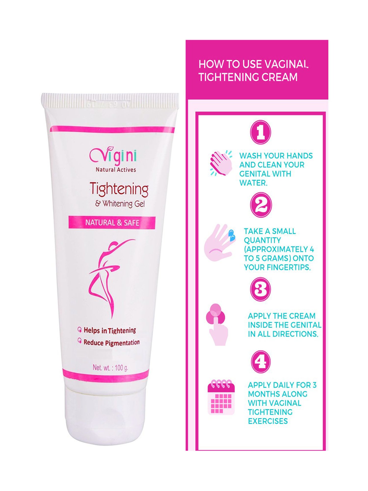 Vigini 100% Natural Actives Vaginal V Tightening & Whitening Gel - 100 gm