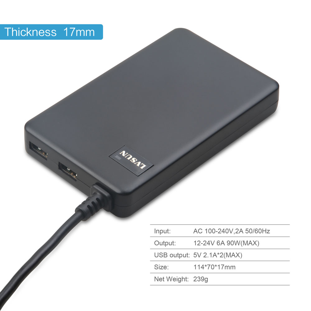 LVSUN Universal 90w Laptop AC Adapter Charger Toshiba 15v, Ibm/lenovo Thinkpad 20v, Sony/fujitsu 16v, Hp/compaq 18.5v, Acer Delta 19v, Hp, Fujitsu, Gateway, Toshiba, Liteon, Samsung, Sony, Dell, Etc