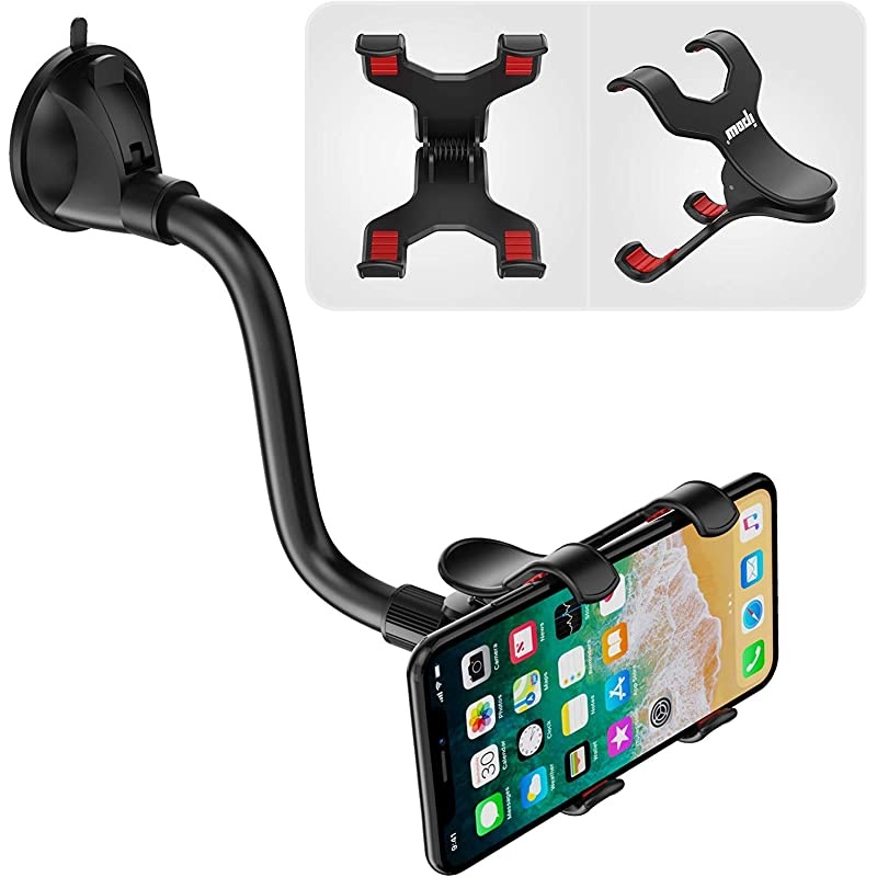Upgraded No Glue Car Phone Mount Windshield with Strong Suction Long Arm Cell Phone Holder for Car with XShaped Clamp Fits ThickIrregular Phone Case
