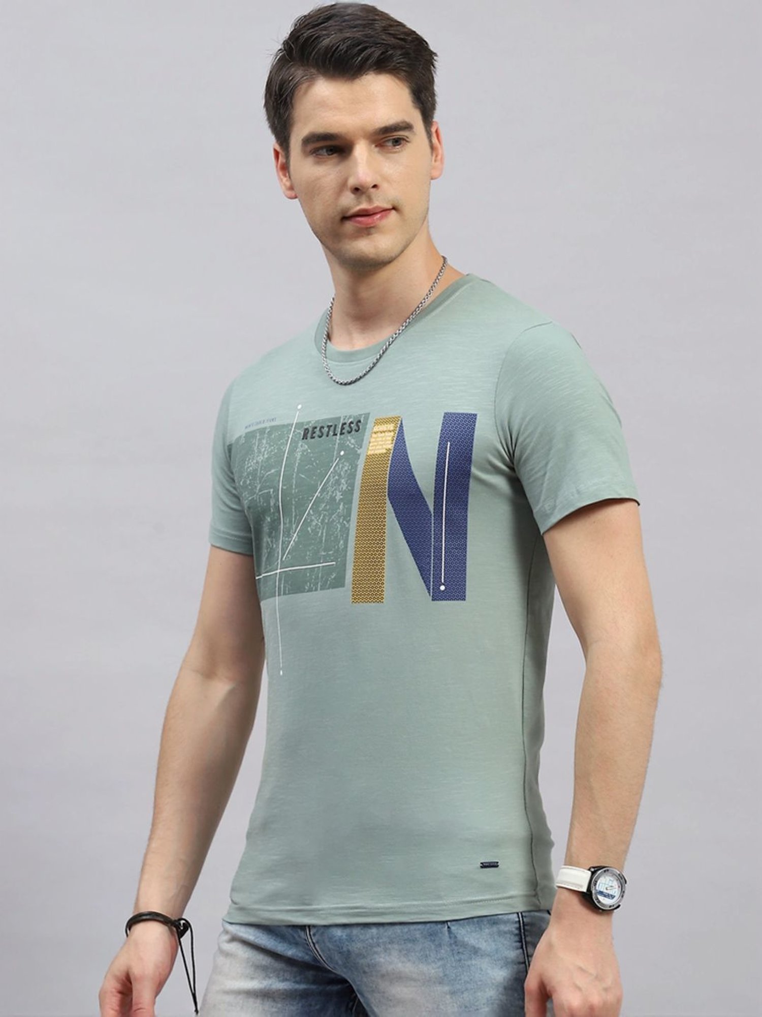 Monte Carlo Green Regular Fit Printed T-Shirt