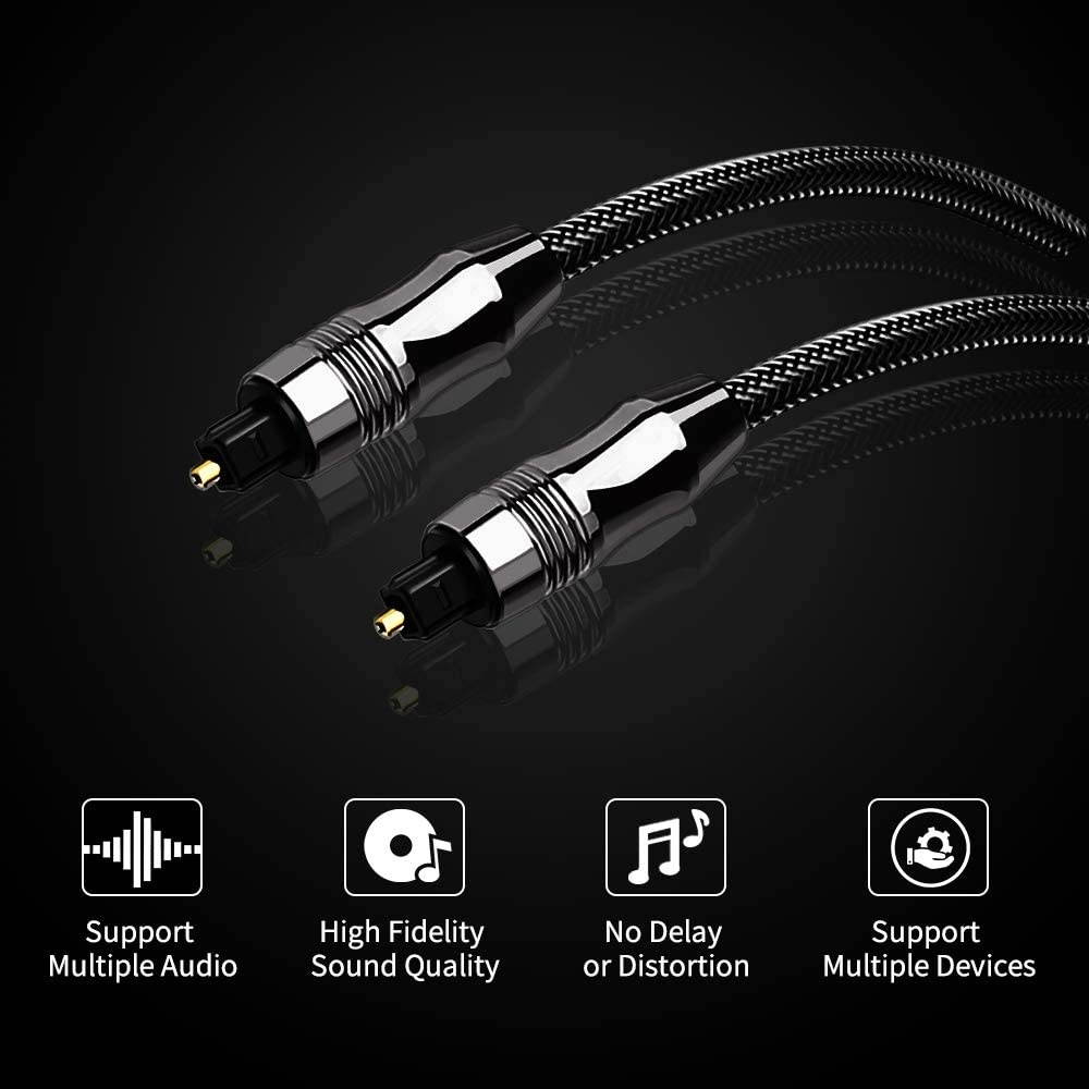 10FT Digital Optical Audio Cable Toslink Fiber Optic Male to Male Cable for Home Theater Sound Bar TV PS4 Xbox1Pack (3M)