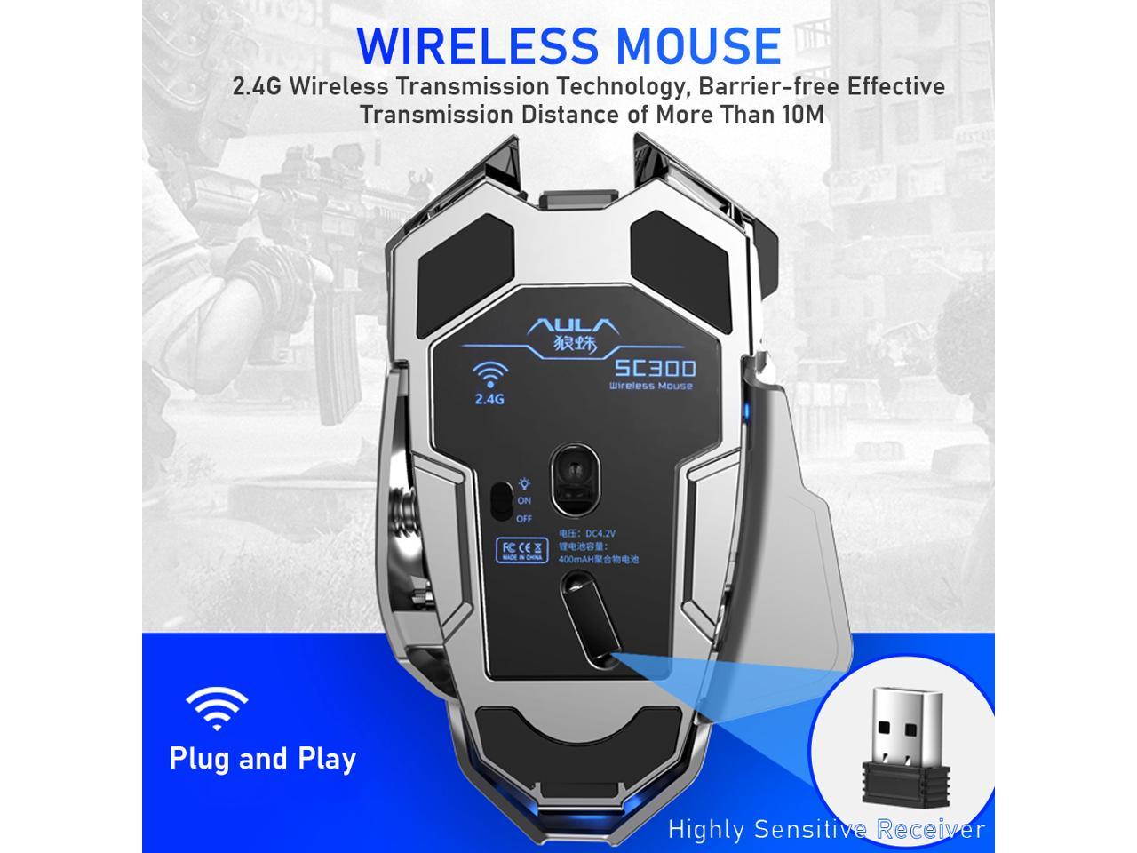 AULA SC300 2.4G Wireless Rechargeable Mouse 4-Color RGB Gaming Mouse Auto-sensing Smart Sleep Ergonomic